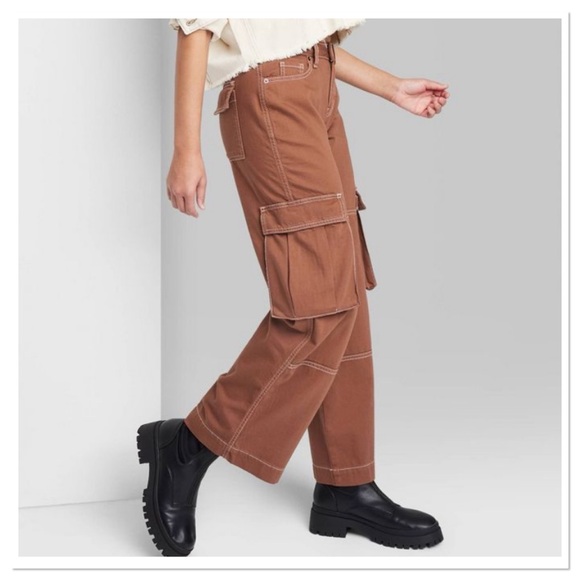 Women’s Mid-Rise Cargo Baggy Wide Leg Utility Jeans Wild Fable - Picture 1 of 5